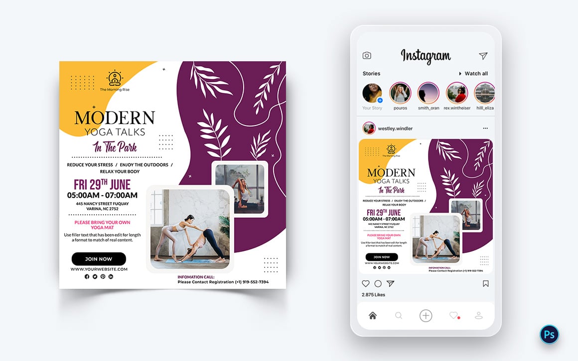 Yoga and Meditation Social Media Post Design Template-34