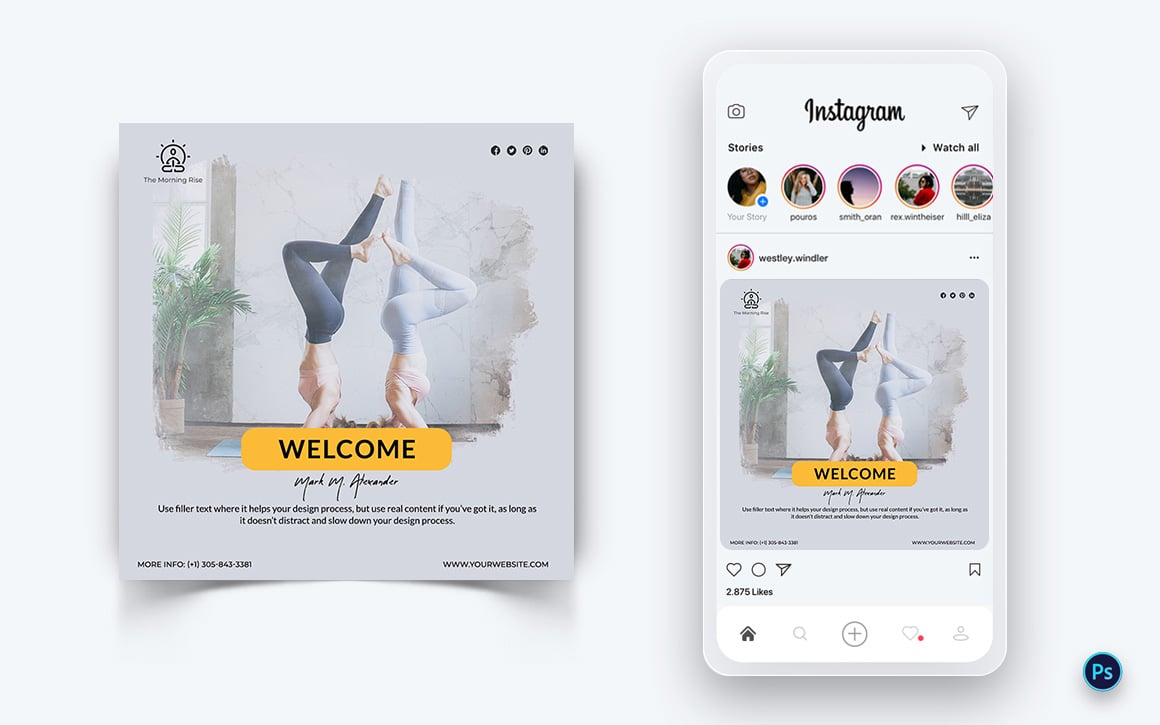 Yoga and Meditation Social Media Post Design Template-43