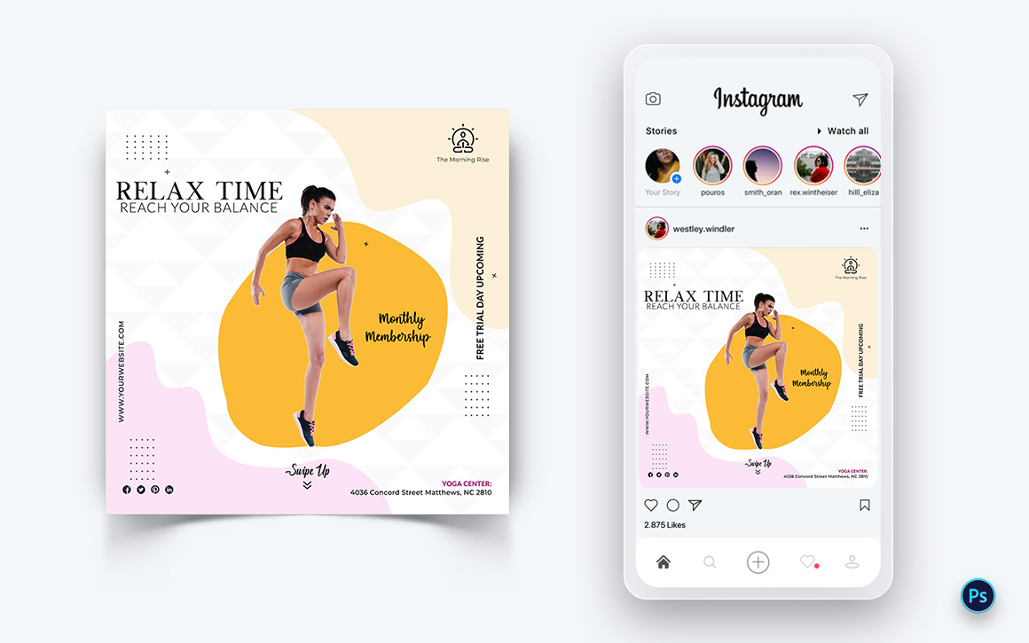 Yoga and Meditation Social Media Post Design Template-45