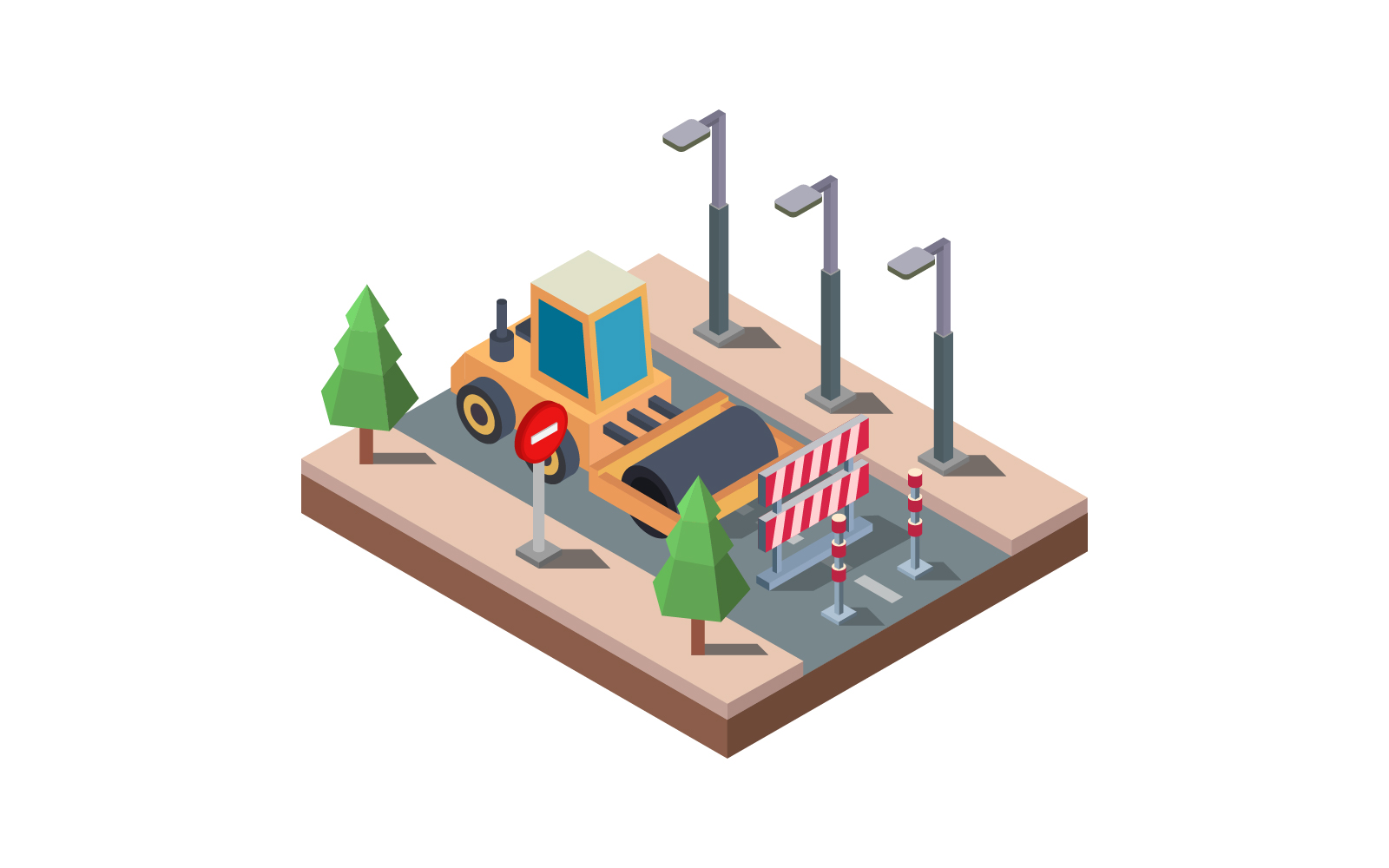 Asphalt road illustrated in isometric