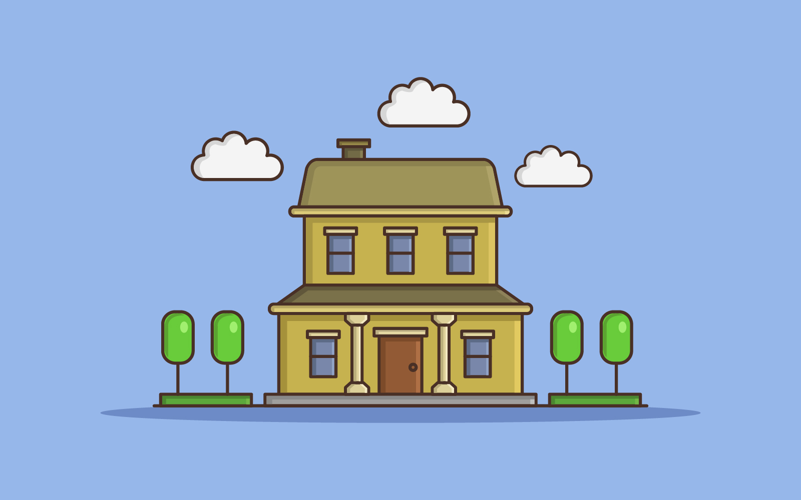 Illustrated house on  white background