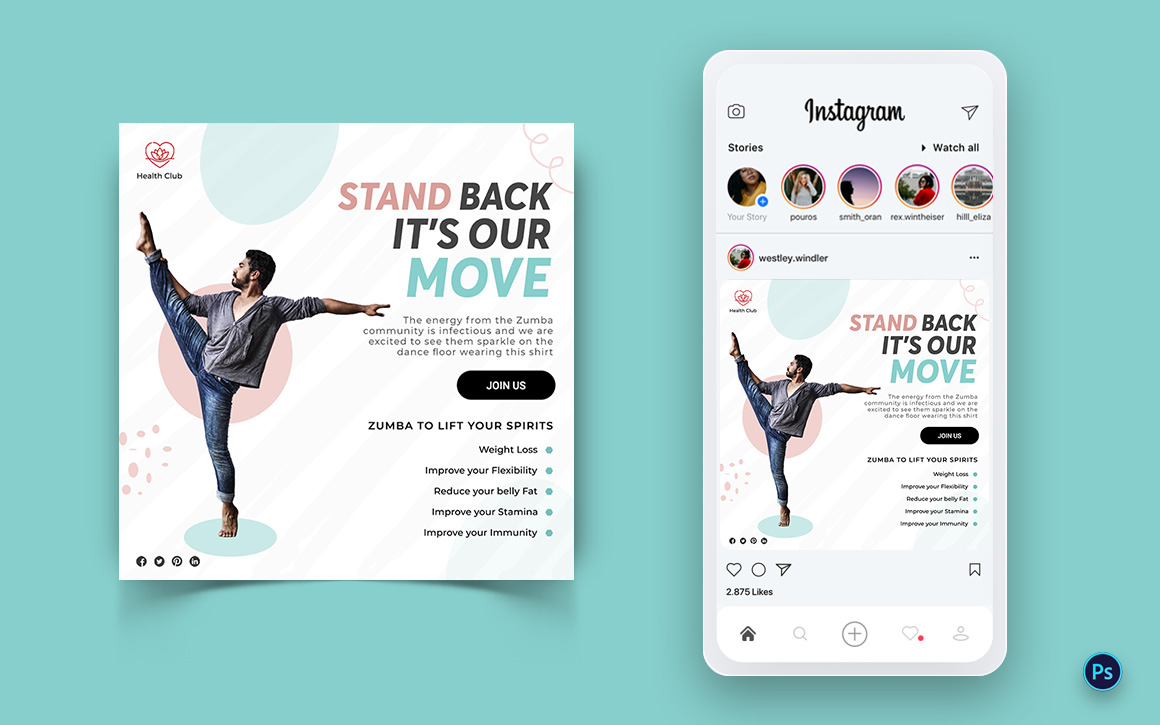 Zumba Dance Studio Social Media Post Design Template-08