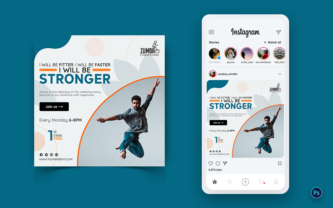 Zumba Dance Studio Social Media Post Design Template-09