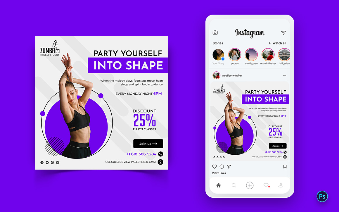 Zumba Dance Studio Social Media Post Design Template-11