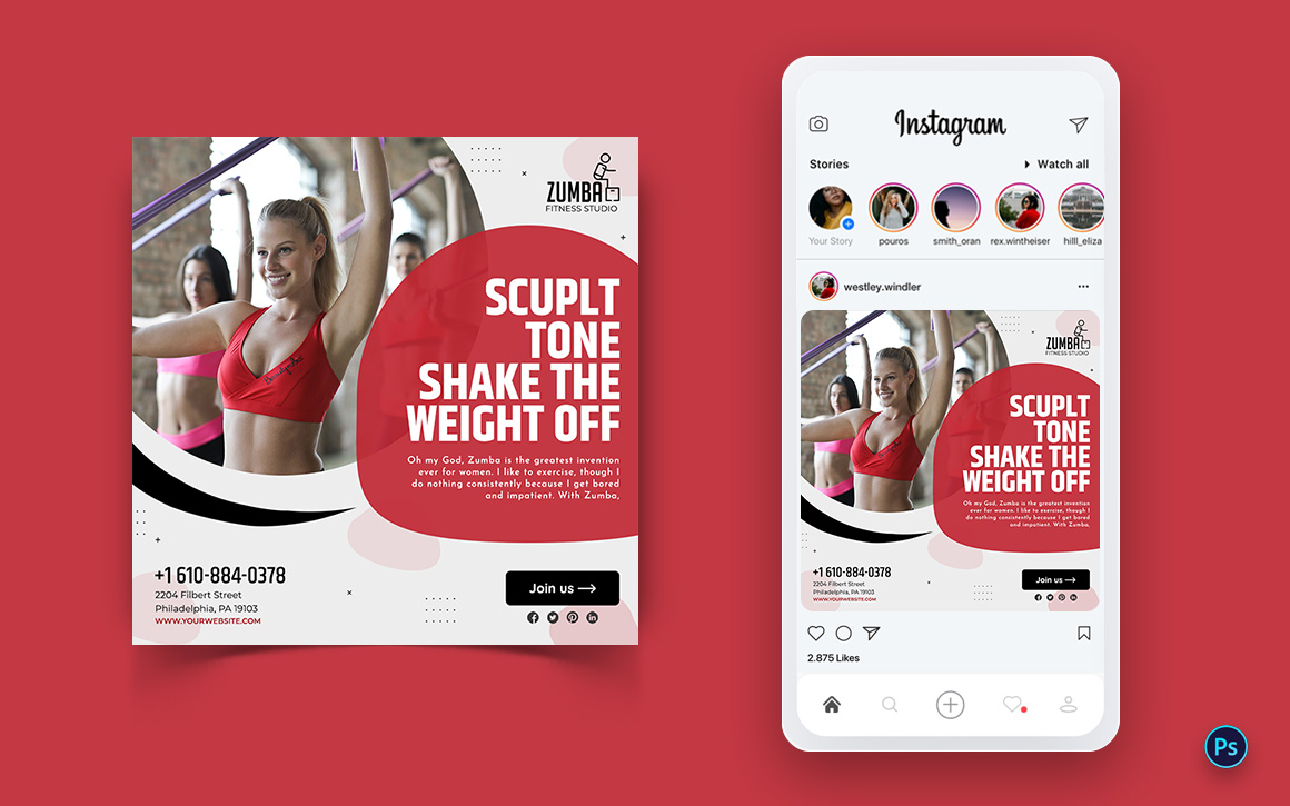 Zumba Dance Studio Social Media Post Design Template-13