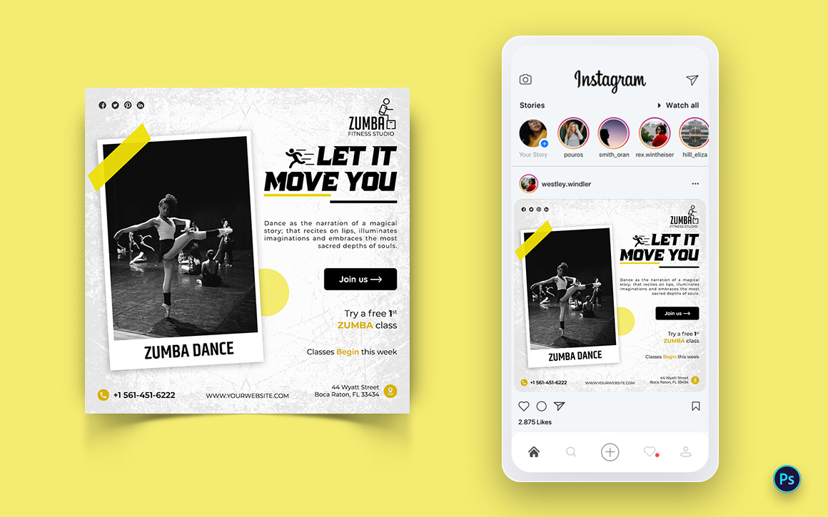 Zumba Dance Studio Social Media Post Design Template-14