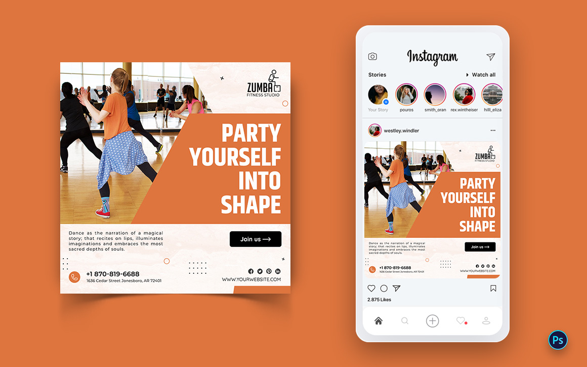 Zumba Dance Studio Social Media Post Design Template-15