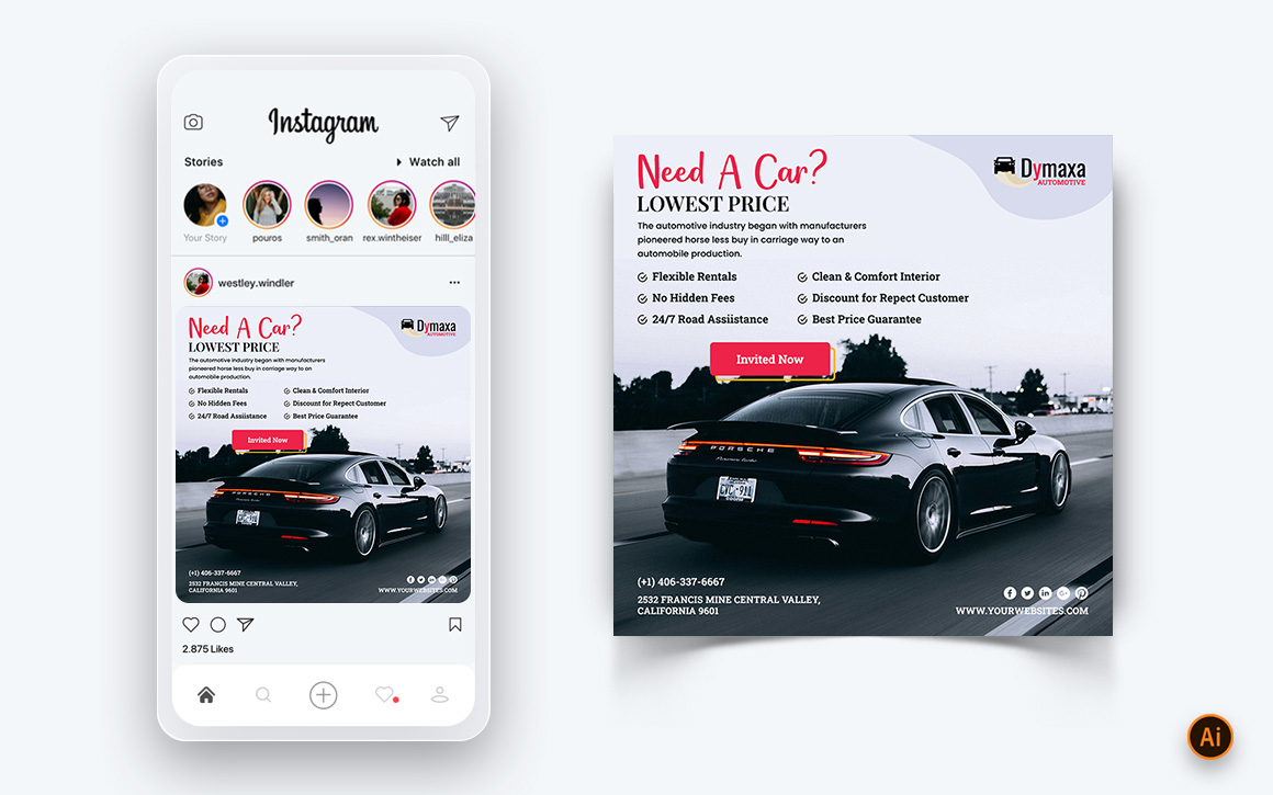 Automotive Service Social Media Post Design Template-21