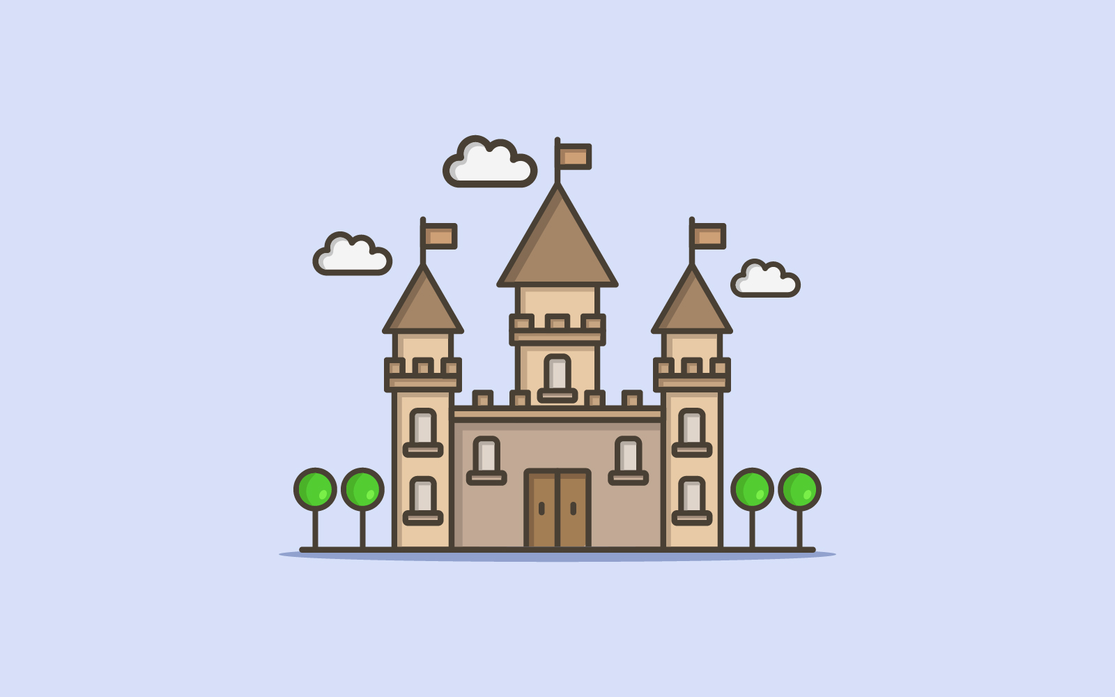 Castle illustrated and colored on a white background