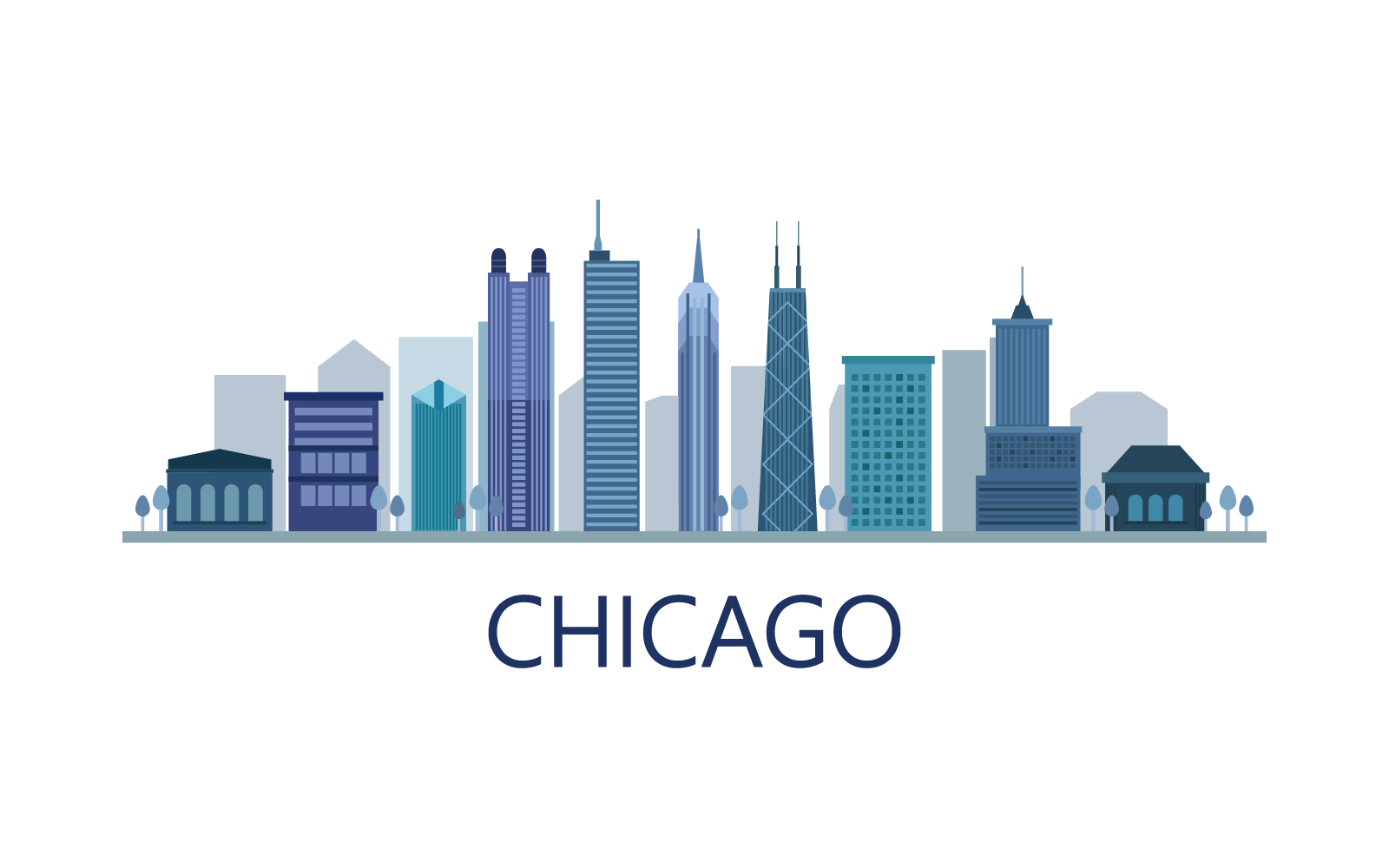Chicago skyline vectorized on white background