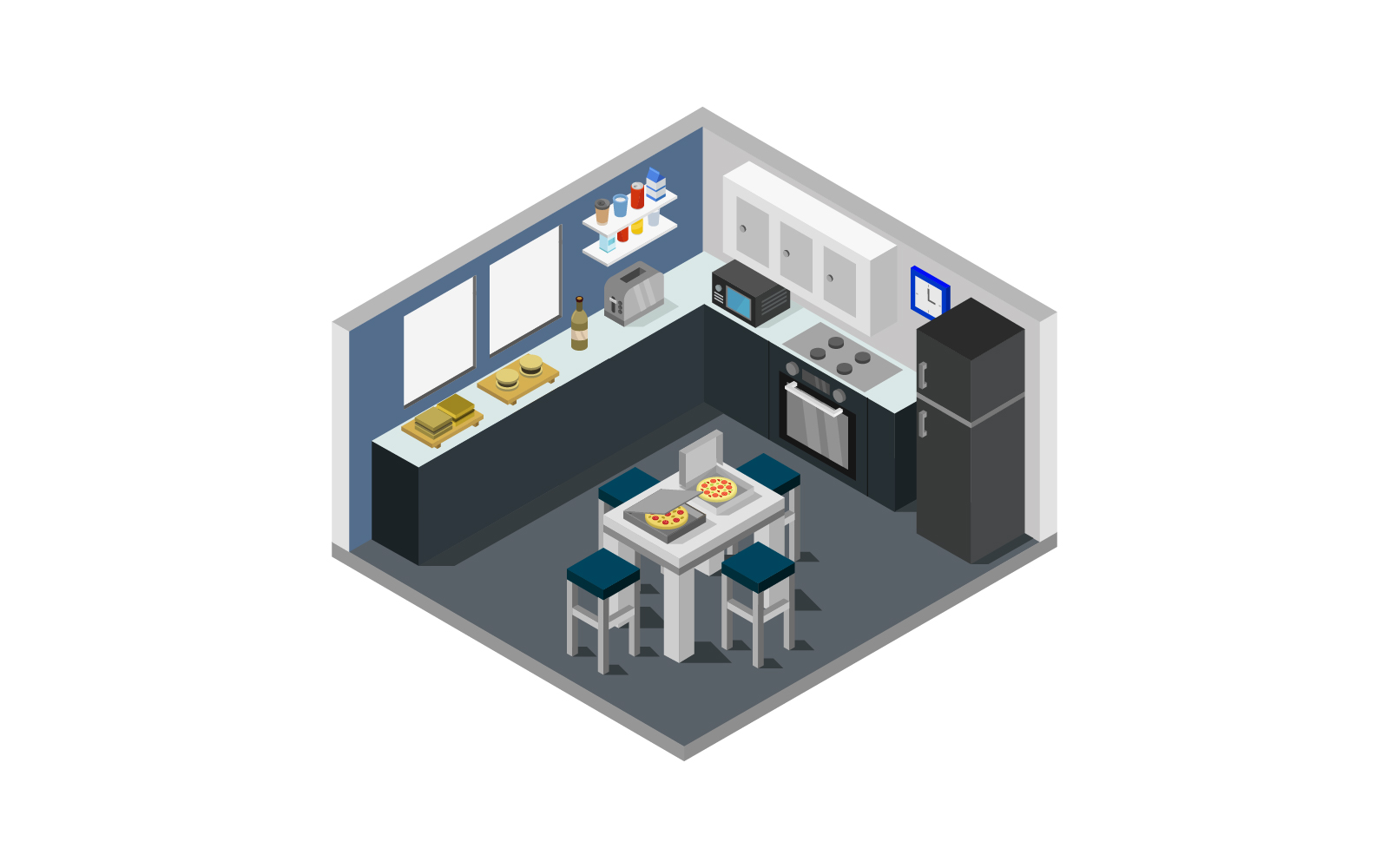 Isometric kitchen illustrated on a background