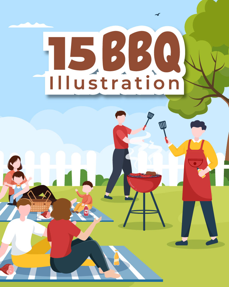 15 BBQ or Barbecue Cartoon Illustration