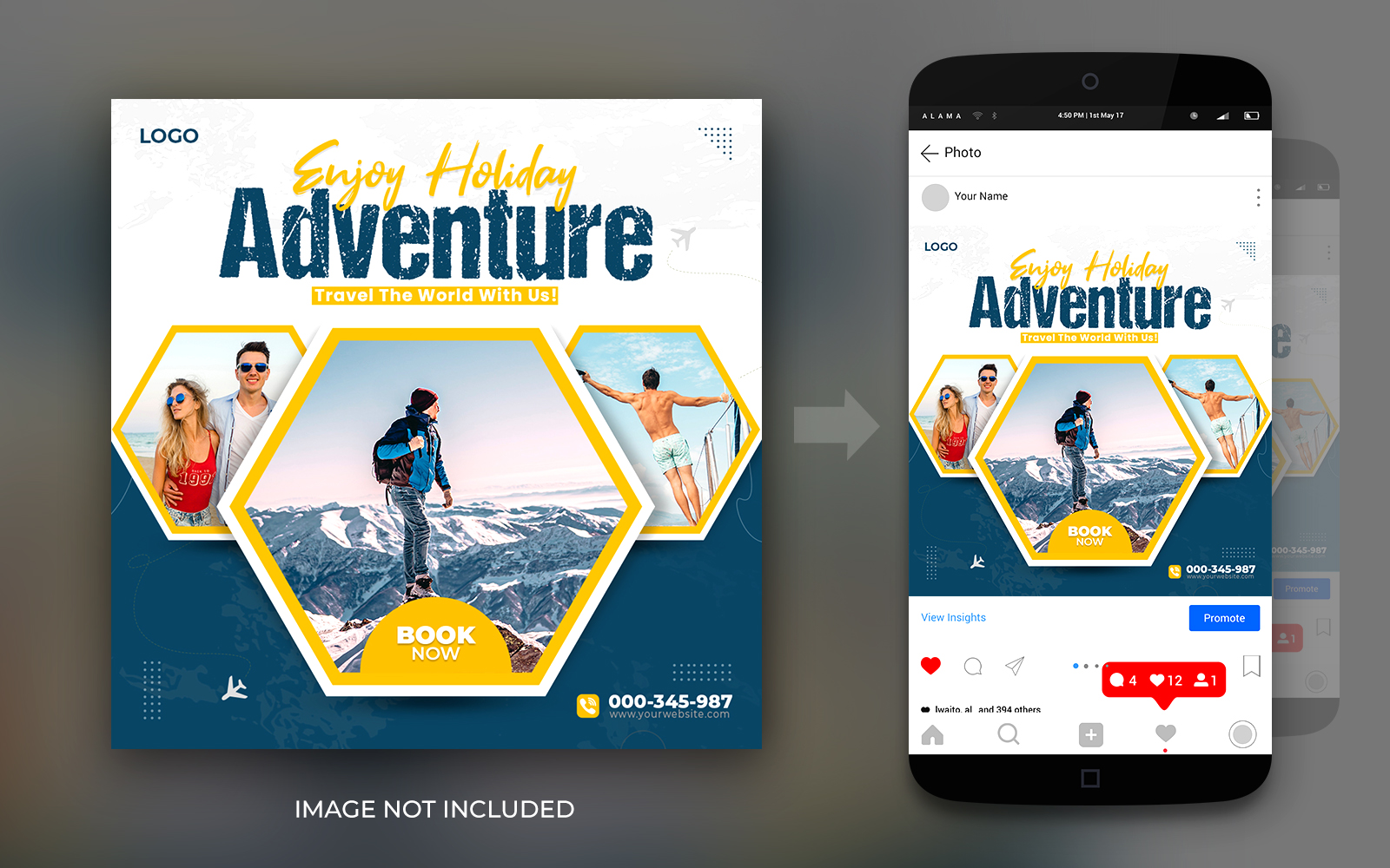 Dream Travel Adventure Vacation And Tours Social Media Instagram Post Design Template