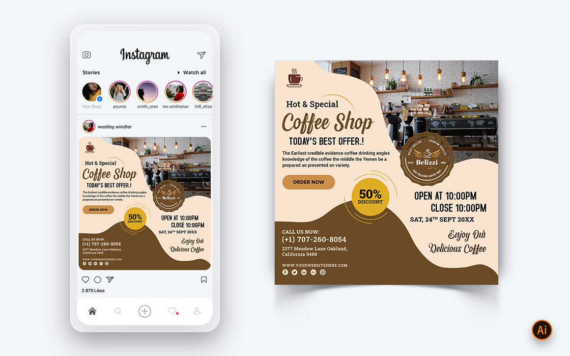 Coffee Shop Social Media Instagram Post Design Template-08