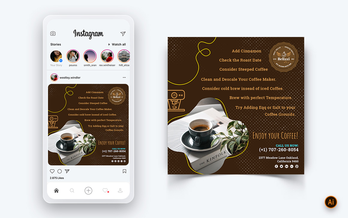 Coffee Shop Social Media Instagram Post Design Template-11