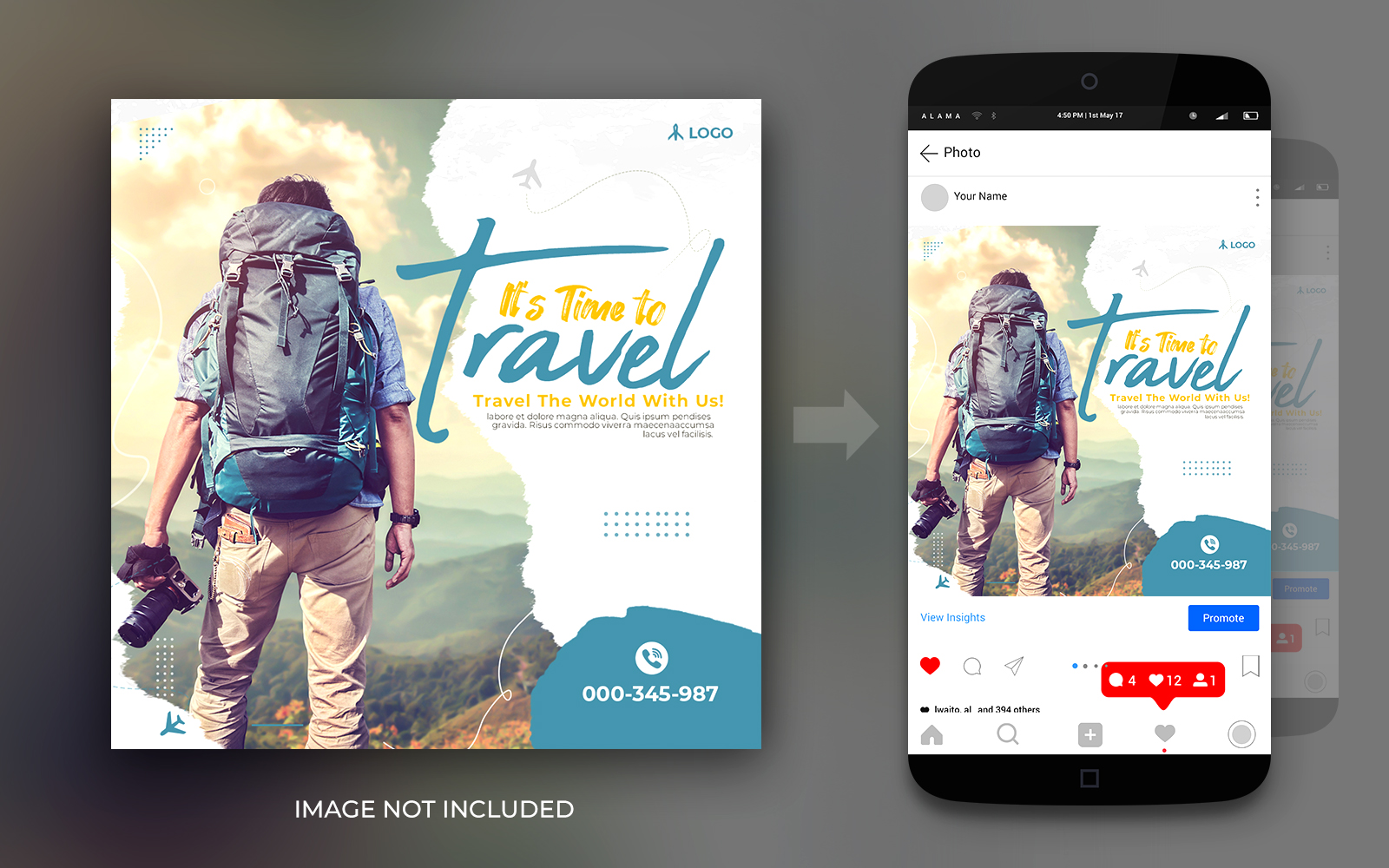 Time To Travel Dream Destination Instagram And Facebook Post Square Flyer Design Template