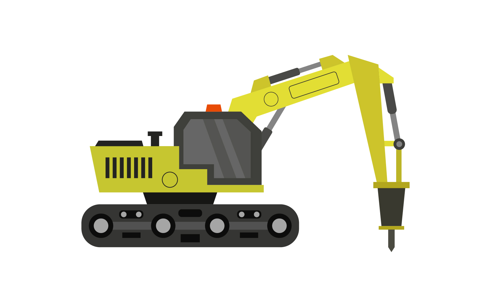 Excavator with hammer illustrated on  background