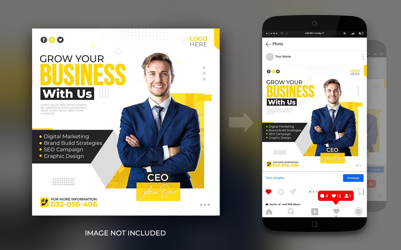 Grow Your Business Online Webinar Instagram And Facebook Corporate Social Media Post Design Template