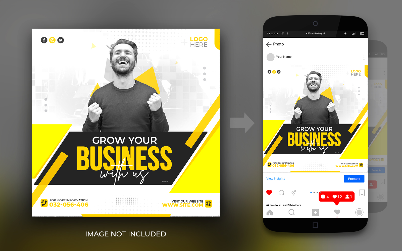 Grow Your Business Marketing Instagram And Facebook Corporate Social Media Post Design Template