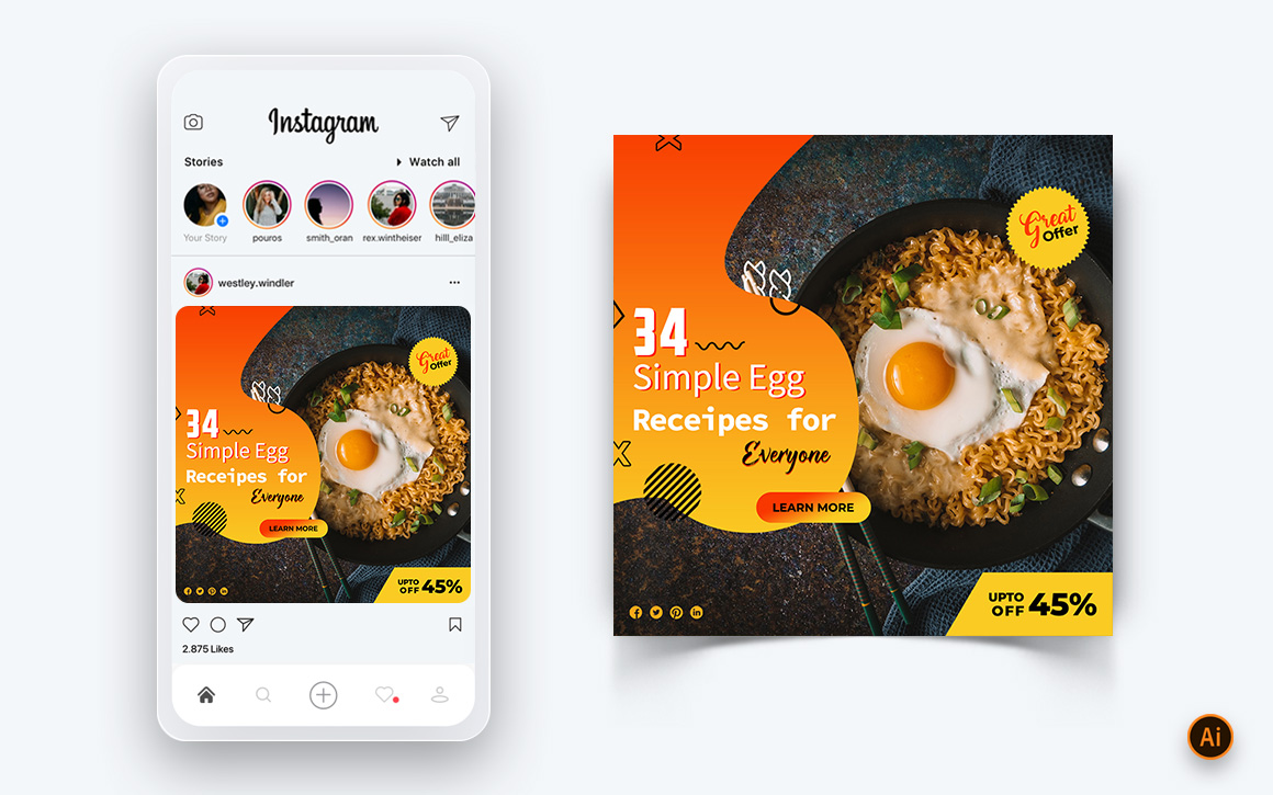 Food and Restaurant Offers Discounts Service Social Media Post Design Template-08