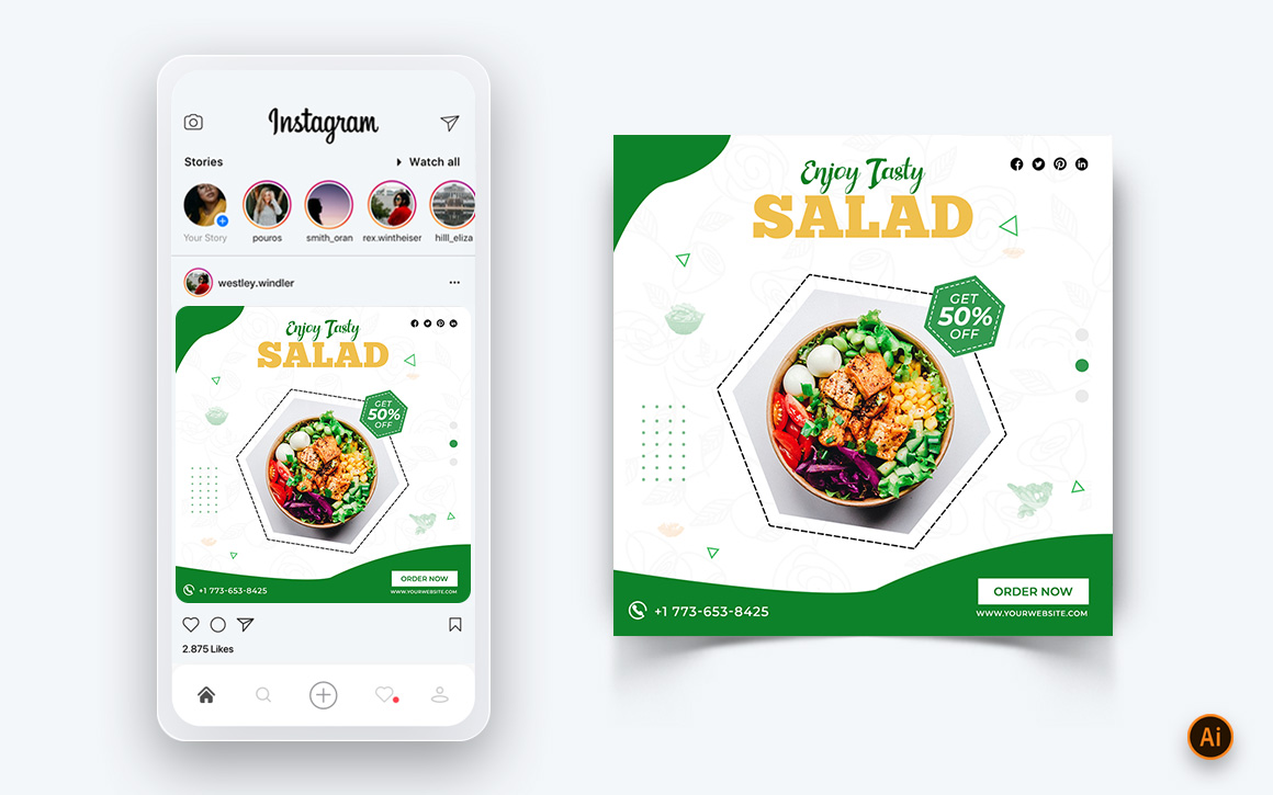 Food and Restaurant Offers Discounts Service Social Media Post Design Template-32