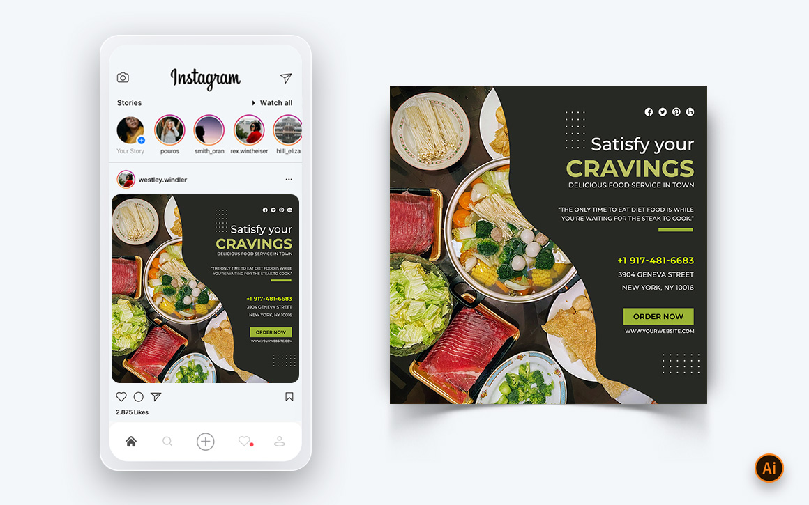 Food and Restaurant Offers Discounts Service Social Media Post Design Template-39