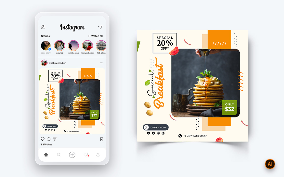 Food and Restaurant Offers Discounts Service Social Media Post Design Template-40