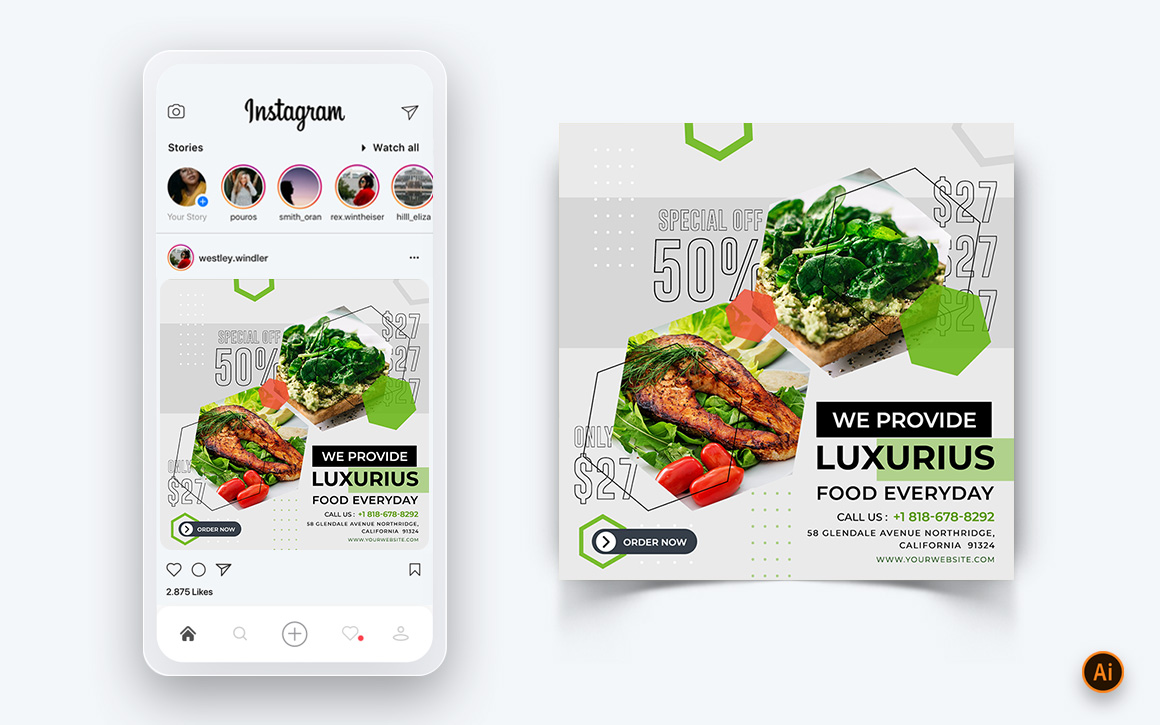 Food and Restaurant Offers Discounts Service Social Media Post Design Template-44