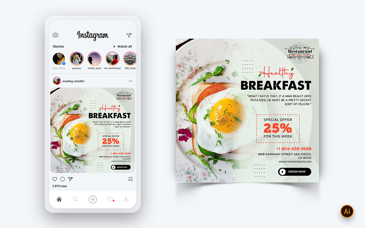 Food and Restaurant Offers Discounts Service Social Media Post Design Template-52