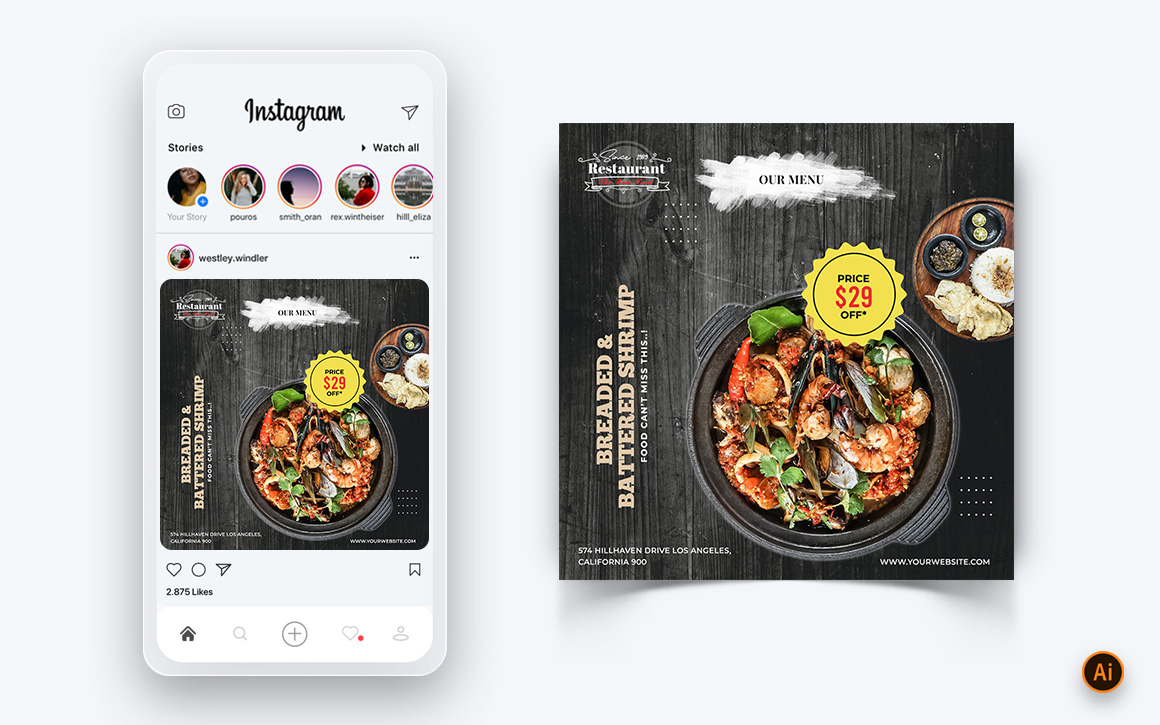 Food and Restaurant Offers Discounts Service Social Media Post Design Template-53