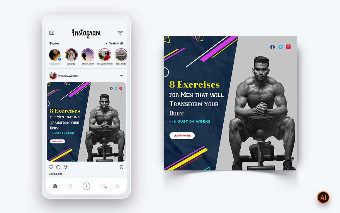 Gym and Fitness Studio Social Media Instagram Post Design Template-06