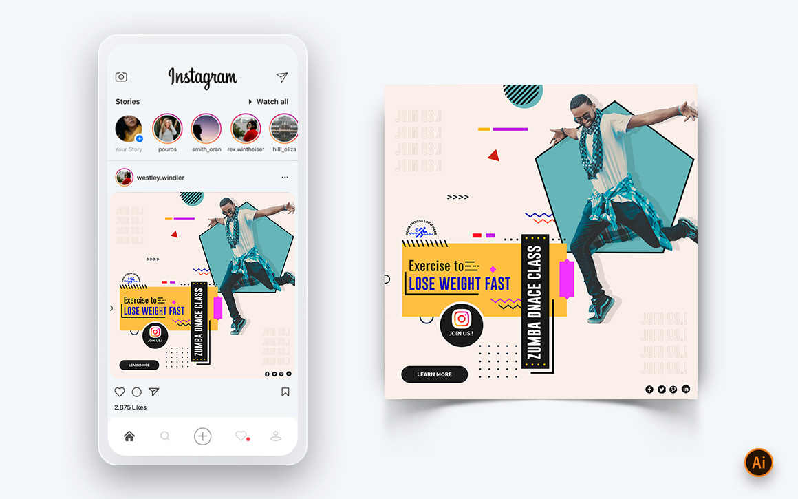 Gym and Fitness Studio Social Media Instagram Post Design Template-10