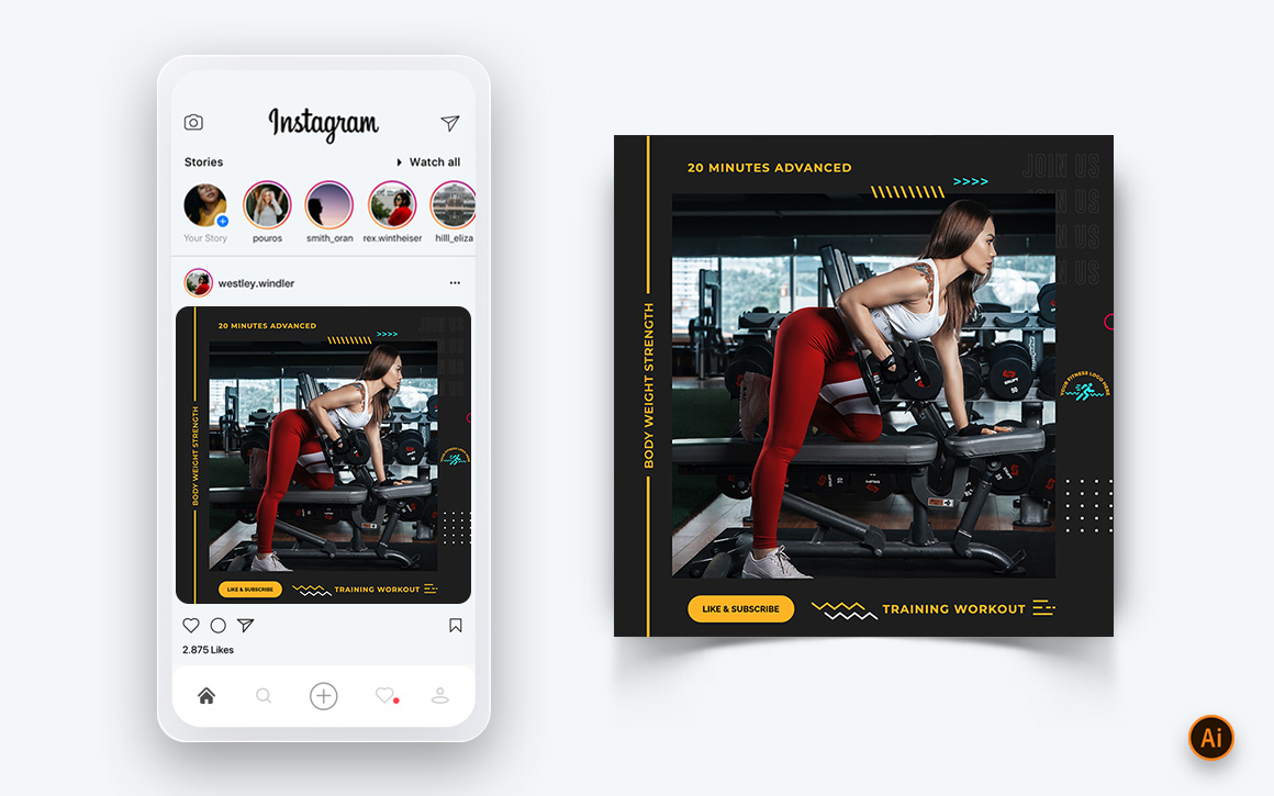 Gym and Fitness Studio Social Media Instagram Post Design Template-13