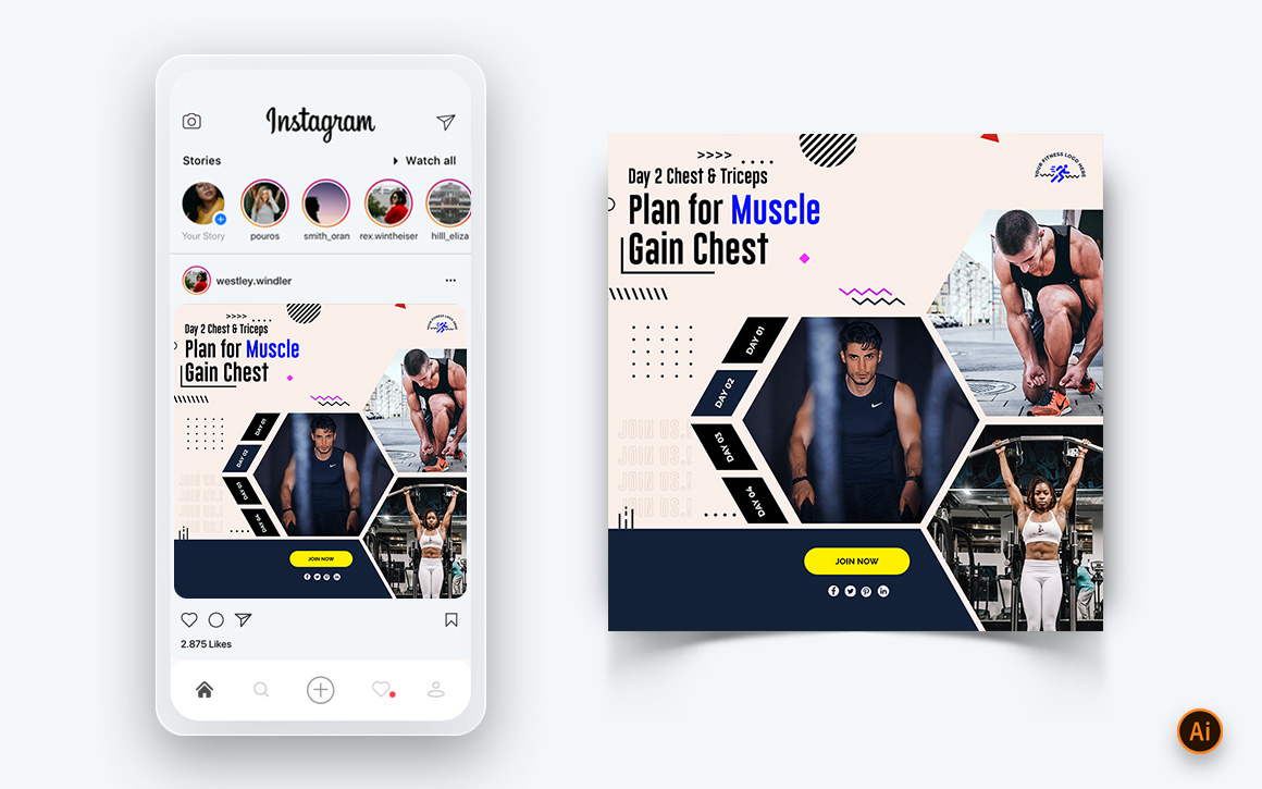 Gym and Fitness Studio Social Media Instagram Post Design Template-15