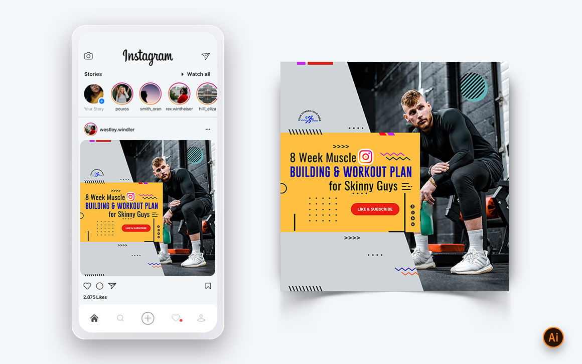 Gym and Fitness Studio Social Media Instagram Post Design Template-16