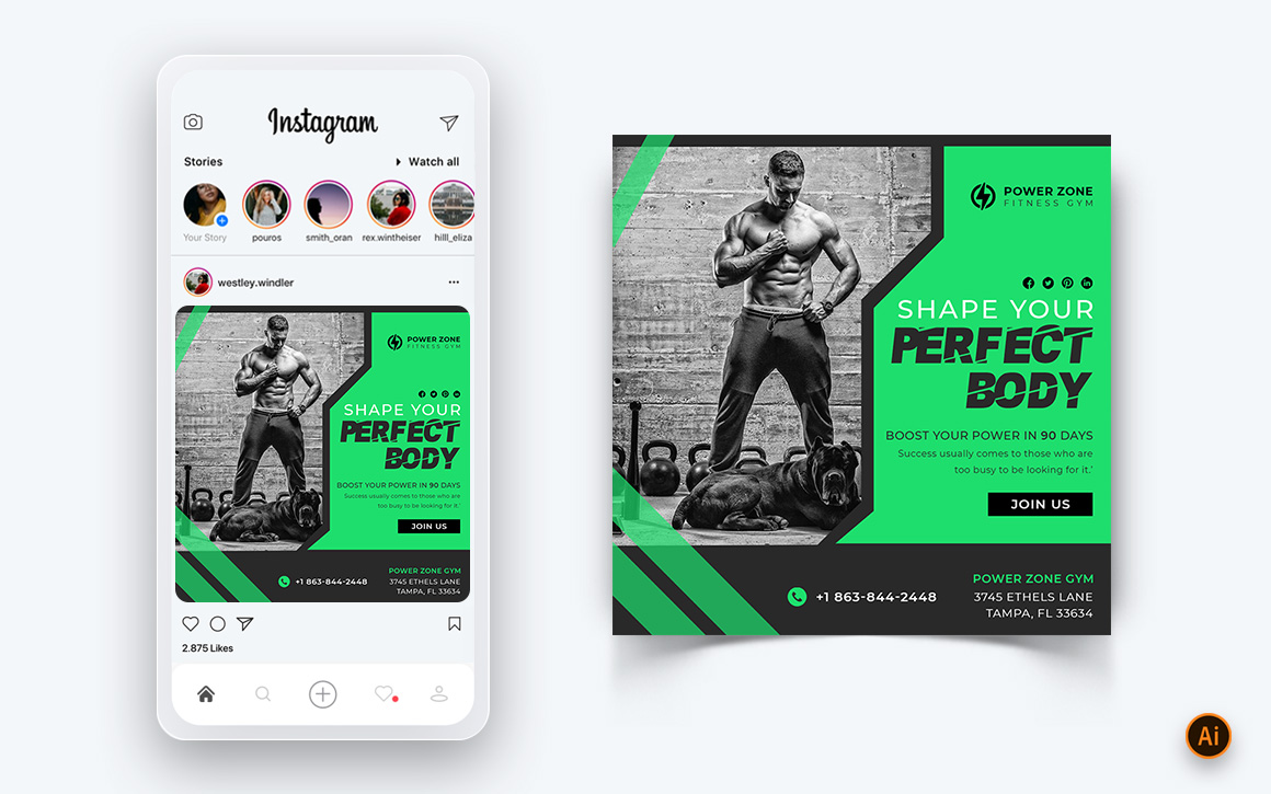 Gym and Fitness Studio Social Media Instagram Post Design Template-19