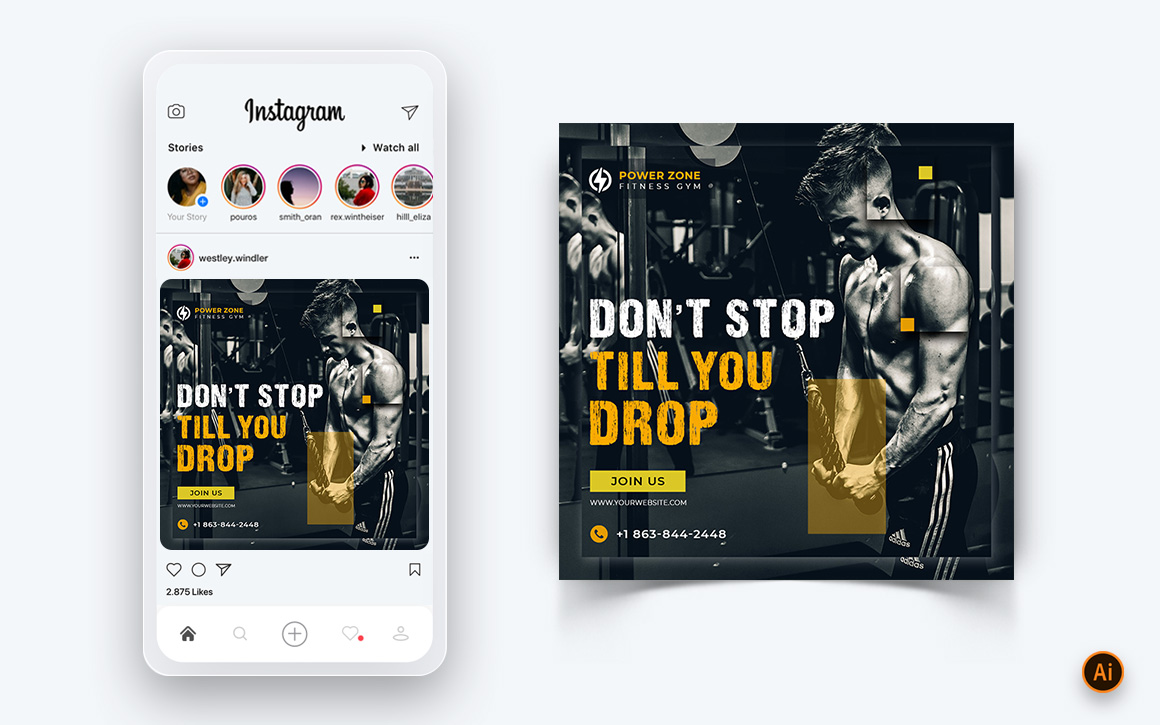 Gym and Fitness Studio Social Media Instagram Post Design Template-23
