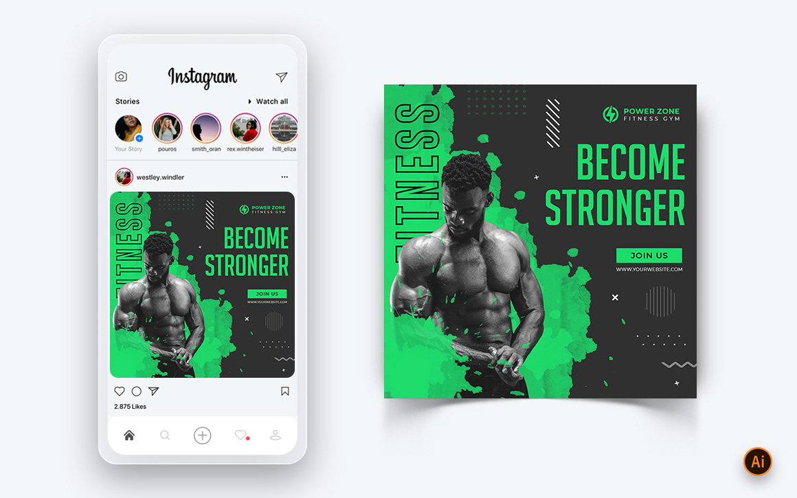 Gym and Fitness Studio Social Media Instagram Post Design Template-24