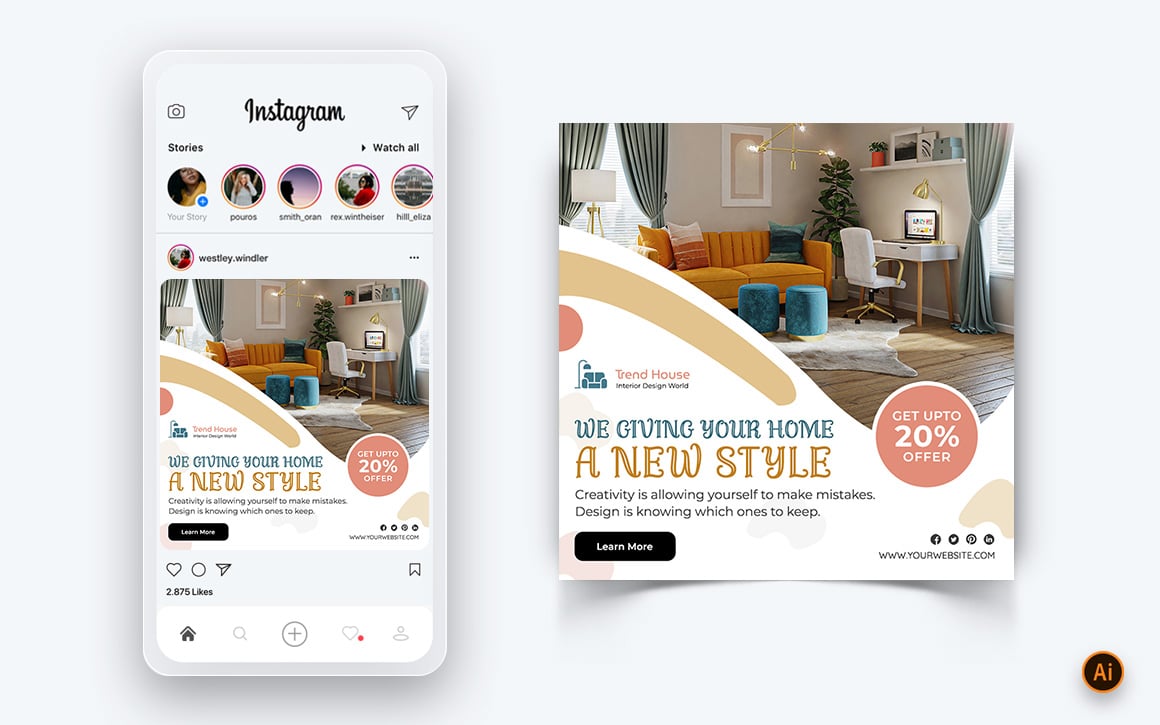 Interior Design and Furniture Social Media Instagram Post Design Template-17