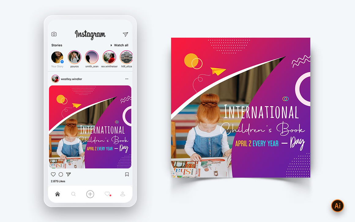 International Childrens Book Day  Social Media Instagram Post Design Template-01