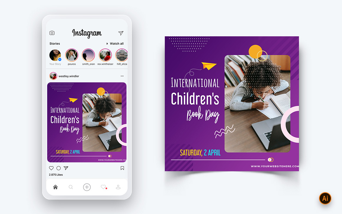 International Childrens Book Day  Social Media Instagram Post Design Template-02