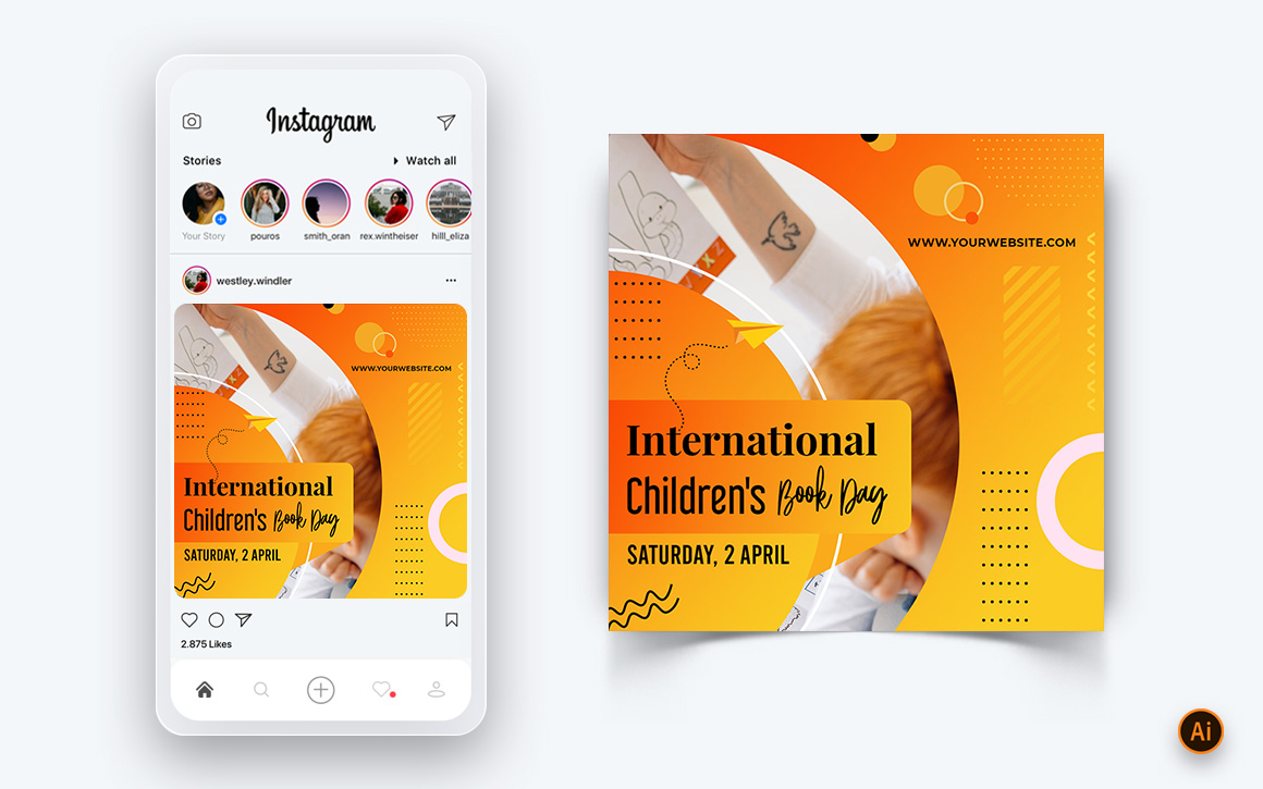 International Childrens Book Day  Social Media Instagram Post Design Template-03