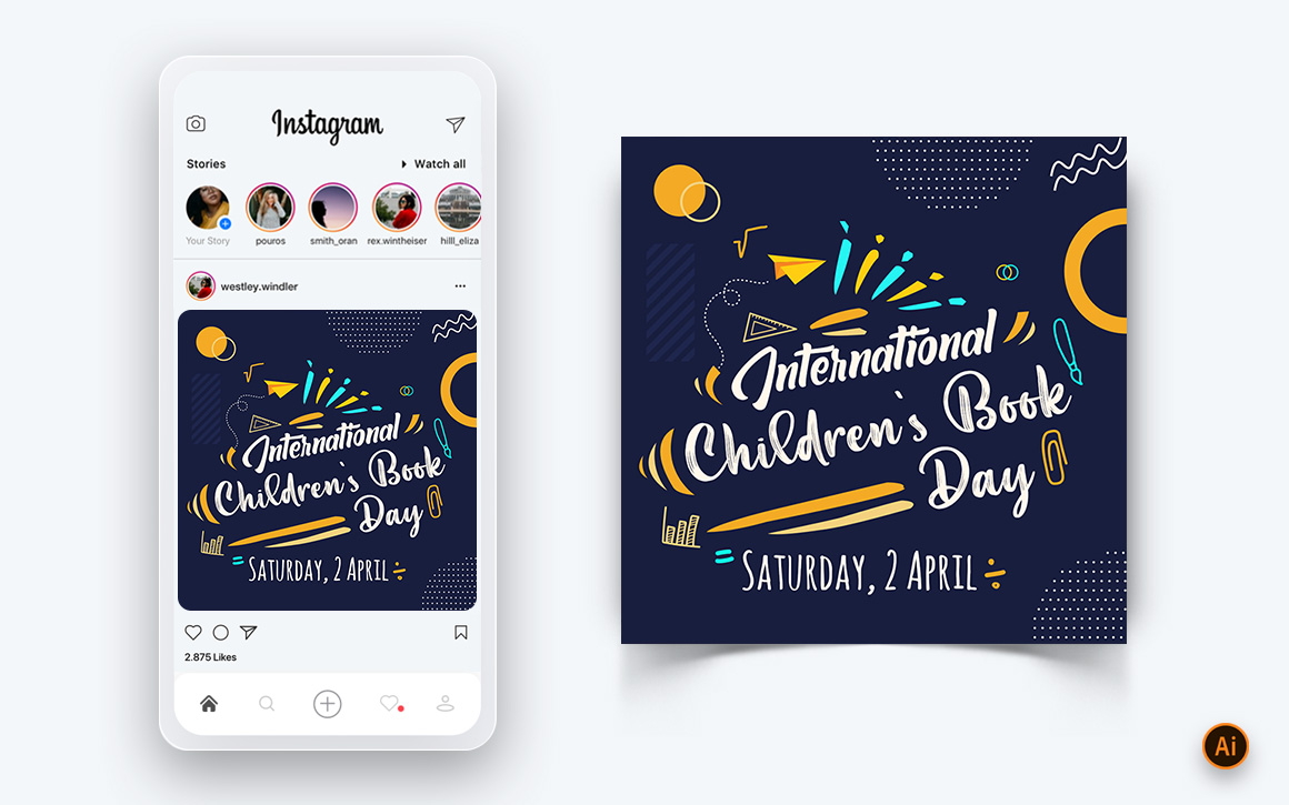 International Childrens Book Day  Social Media Instagram Post Design Template-04