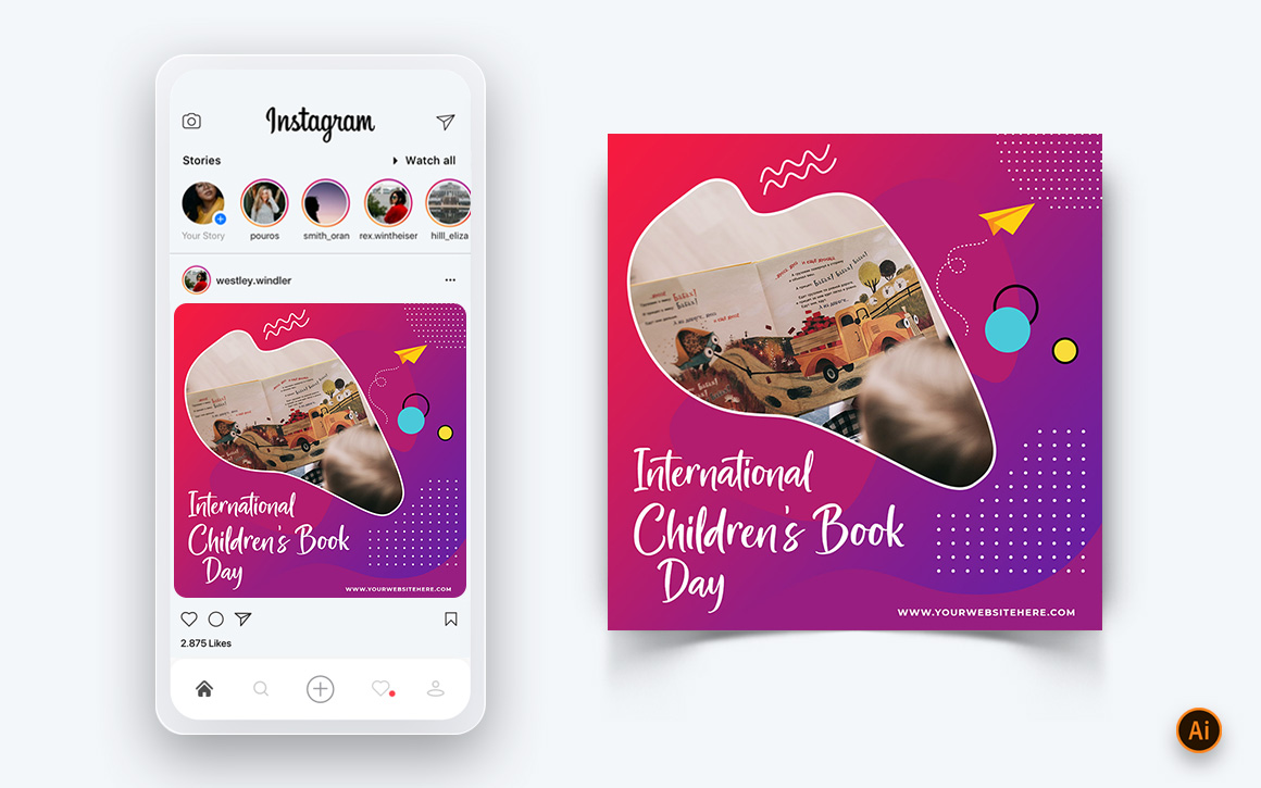 International Childrens Book Day  Social Media Instagram Post Design Template-06