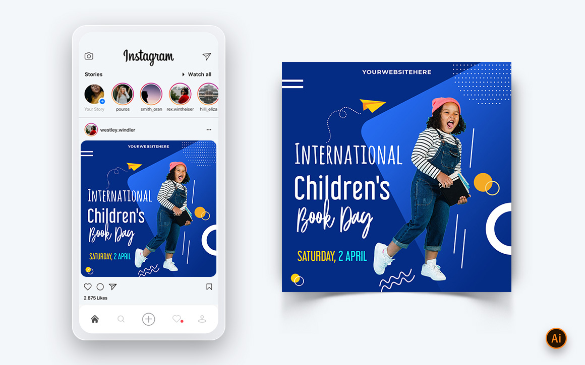 International Childrens Book Day  Social Media Instagram Post Design Template-07