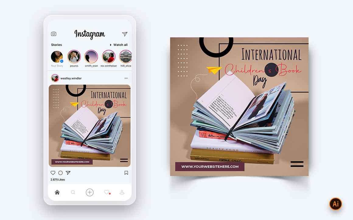 International Childrens Book Day  Social Media Instagram Post Design Template-09