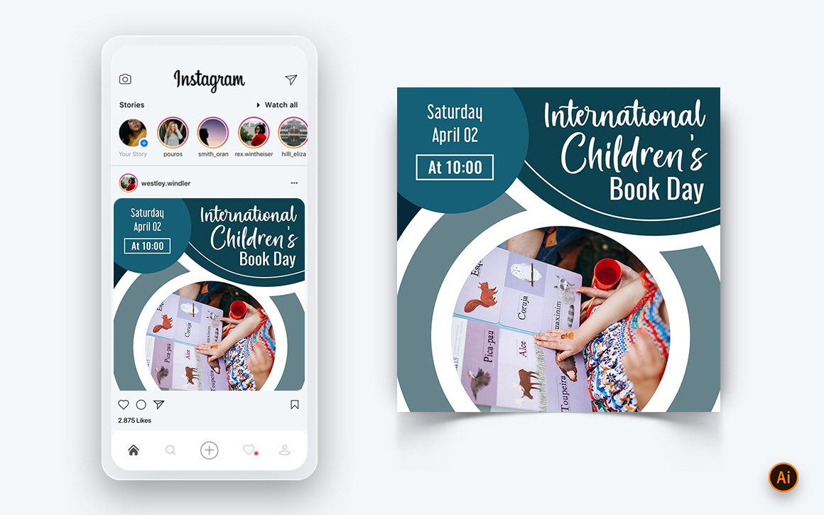 International Childrens Book Day  Social Media Instagram Post Design Template-12