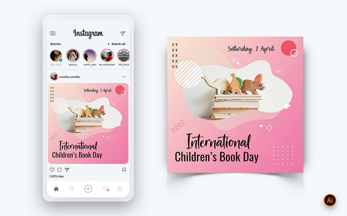 International Childrens Book Day  Social Media Instagram Post Design Template-13