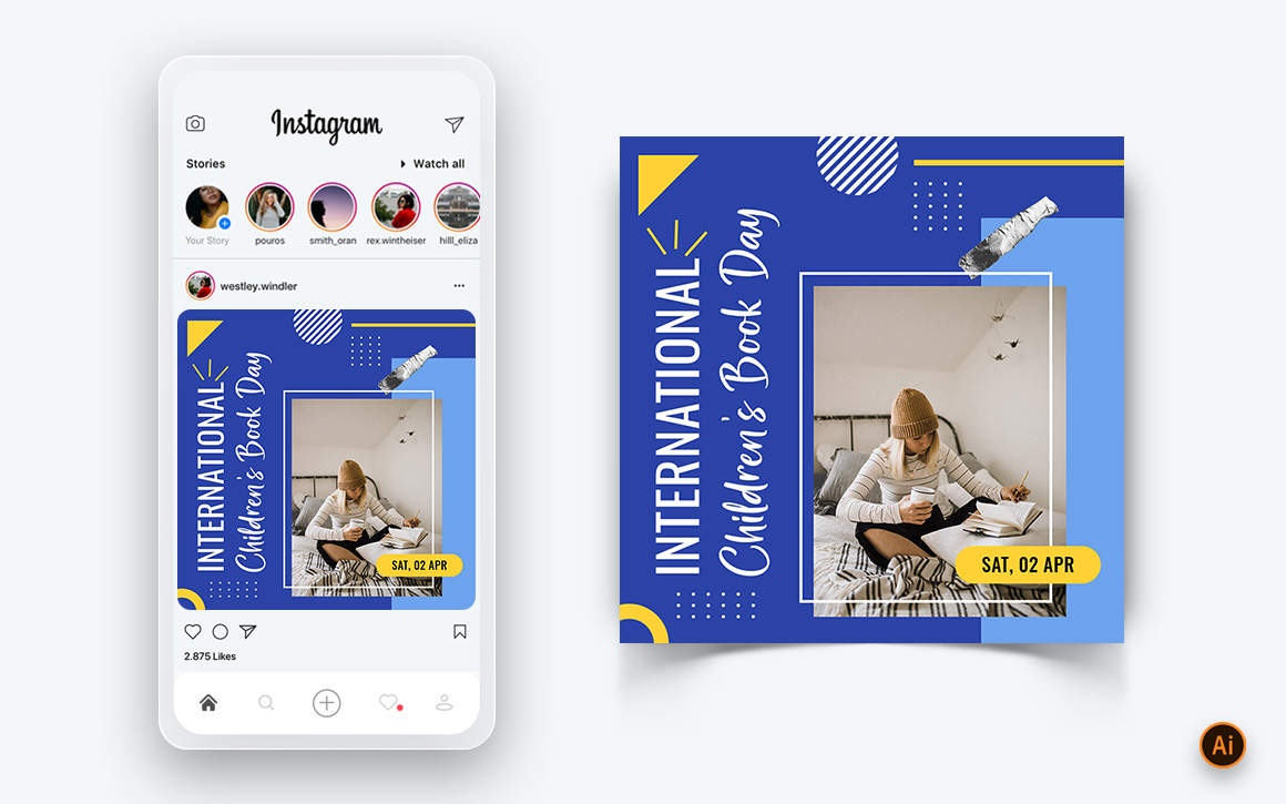 International Childrens Book Day  Social Media Instagram Post Design Template-14