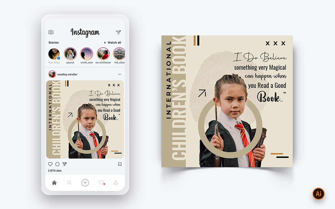 International Childrens Book Day  Social Media Instagram Post Design Template-16